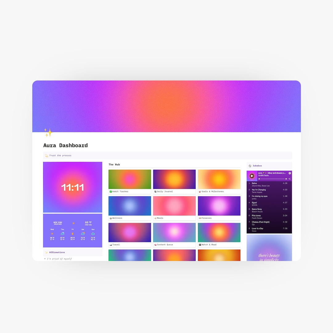 Color Gradient Dashboard Map Key Aura Gradient Notion Dashboard | All-in-one Aesthetic Life Dashboard - Etsy