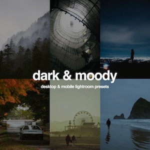O pacote predefinido Ultimate Dark & Moody Lightroom | Predefinições para dispositivos móveis e desktop | Predefinições de preto escuro | Predefinições externas temperamentais