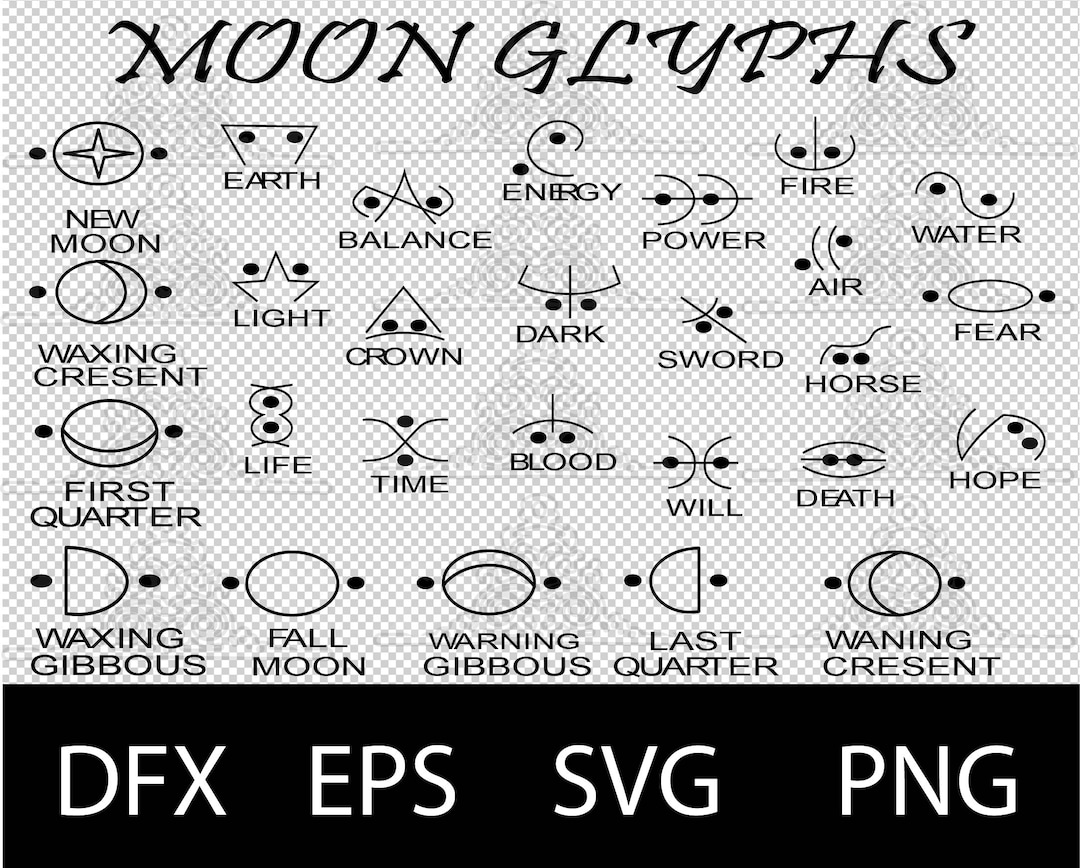 Moon Glyphs Svg Dxf Eps Png Digital Download Moon Etsy