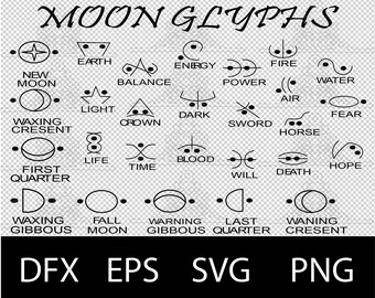 Moon Glyphs | Svg | Dxf | Eps | Png | Digital Download | Moon