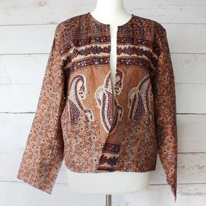 Brown Kantha Silk Jacket 40, Hand stitched Jacket, Brown Jacket, Kantha Stitch, Recycled Silk Jacket, Upcycled Jacket, Boho Jacket