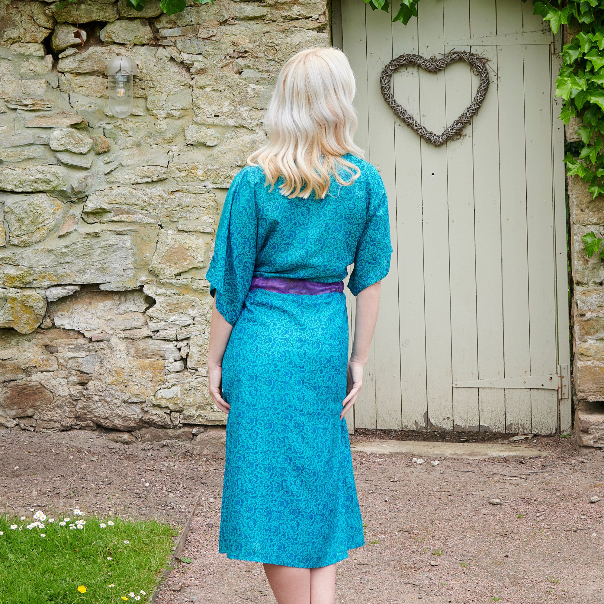 Turquoise Silk Dress, Recycled Dress, Silk Dress, Upcycled Dress
