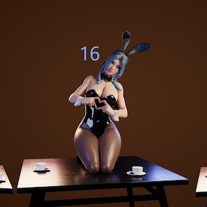 Bunny Girls on Table | Female miniatures pin up sexy miniature 3d resin print | 40mm / 75mm | by QB Works