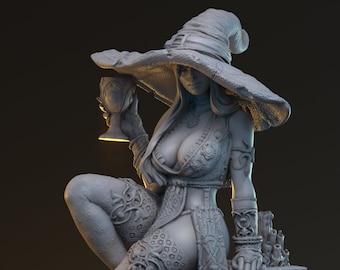 Merlin | Female fantasy miniature 3d resin model pin up miniature witch sexy model | 35mm / 75mm / 100mm | by HardWitch Games
