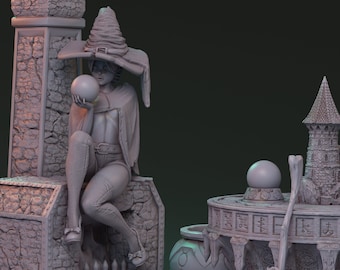 Yaleena Raueswasser Diorama | Female fantasy miniature pin up miniature Witch Sorceress 3d resin print model | 32mm / 75mm| by 42Studio