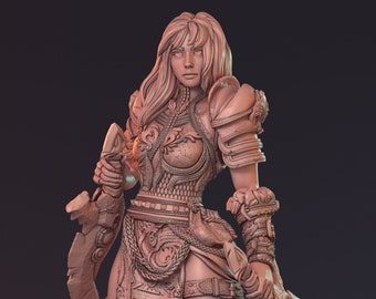 Greta | Female Fantasy Miniature 3d resin printed warrior Pin up miniature | 32mm / 75mm | by HardWitch Games