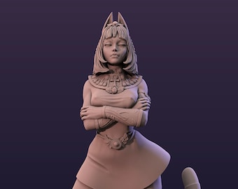 Ankhusu | Female fantasy miniature egyptian mythology cat girl 3d resin print pin up miniature | 35mm / 75mm | by Mini Dreams