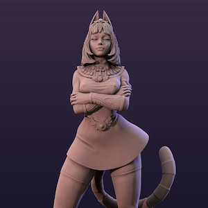 Ankhusu | Female fantasy miniature egyptian mythology cat girl 3d resin print pin up miniature | 35mm / 75mm | by Mini Dreams