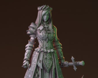Celestine | Female fantasy miniature sorcerer magician DnD Priest Nun Demon 3d Resin printed model | 32mm - 75mm | by HardWitch Games