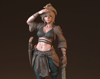 Olistin Alatel | Female fantasy miniature Fighter DnD Pin up miniature 3d Resin printed model | 32mm - 75mm | by HardWitch Games