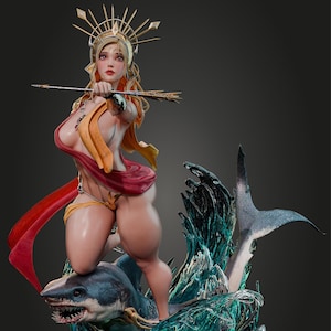 Selene Wavewalker | Unpainted Female Fantasy Pin up Miniature 3d resin printed model | 75mm | by AMCM Studios