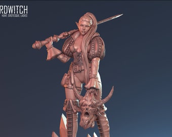 Labater | DnD Female Elf Fighter Warrior Demon hunter Miniature | 32mm / 54mm / 75mm / 100mm | by HardWitch Games