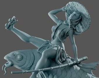 Hana, The Distracted Fisherwoman | Female Fantasy Miniature Pinup miniature D&D Model miniature | 40mm - 75mm | by Gaia Miniatures