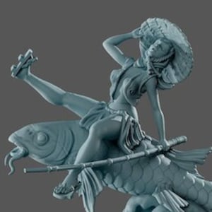 Hana, The Distracted Fisherwoman | Female Fantasy Miniature Pinup miniature D&D Model miniature | 40mm - 75mm | by Gaia Miniatures