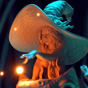 Malva, Witch on a Toad | Female fantasy miniature pin up miniature Witch Sorceress 3d resin print model | 75mm| by Blackthorn Miniatures