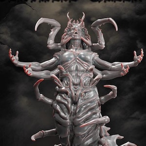 May include: A gray and red Centipede Queen figurine. The figure has multiple arms and legs, with a segmented body and a crown-like headpiece. The text "CENTIPEDE QUEEN" is at the top of the image.