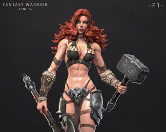 Valtrist Female Barbarian Miniature | 3D Resin Print Model, 80mm/250mm