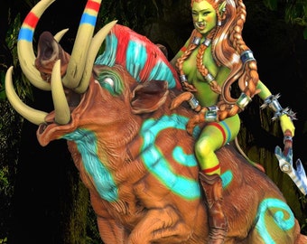 Piglet | DnD Female Orc Fighter Barbarian 3d resin print pin up miniature | 32mm / 75mm | by Printomancer