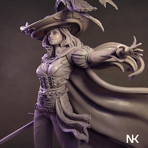 Elle the Musketeer | DnD Female Fighter Warrior Collectible Miniature Statue | 75mm / 140mm | by Nerikson
