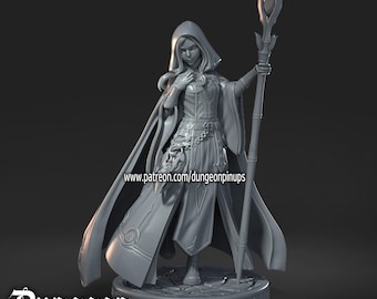 Azure Witch | DnD Female Sorceress Pin up miniature | 40mm / 75mm / 100mm | by RNEstudio