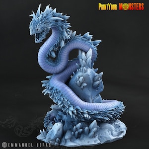 Glacialfang, the Behemoth Serpent | DnD Ice Dragon Snake Large Scale Monster Miniature | by PrintYourMonster