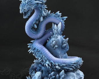 Glacialfang, the Behemoth Serpent | DnD Ice Dragon Snake Large Scale Monster Miniature | by PrintYourMonster