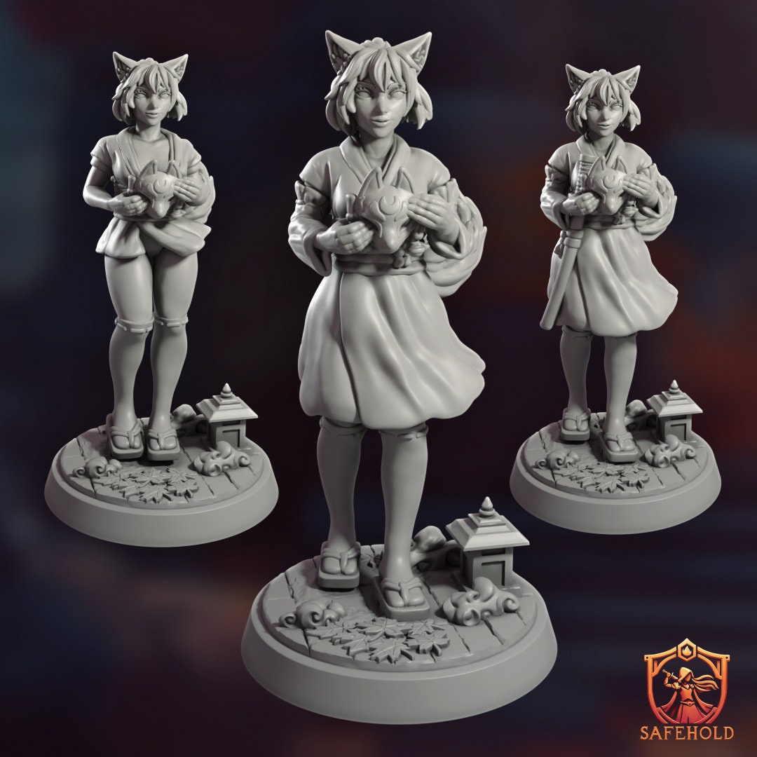 Inari, Kitsune Girl | Female Fantasy Miniature 3d Resin Printed