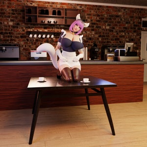 Cat Maids on Table | Female miniatures pin up sexy miniature 3d resin print | 40mm / 75mm | by QB Works