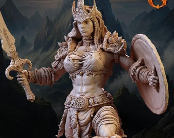 Briana Dawnbringer | DnD Female Human Barbarian Warrior Collectible Resin Pinup Miniature | 32mm / 75mm | by Solgood Forge