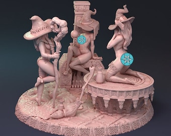 Mysterious Witchcraft of Lionila Diorama | Female fantasy miniature pin up miniature diorama Witch Sorceress | 32mm / 75mm | by 42Studio