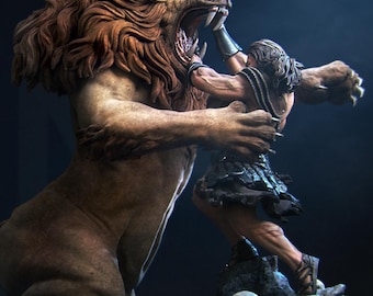 Heracles and the Nemean Lion | Fantasy Greek Mythology Hercules Collectible Resin Diorama | by Nerikson