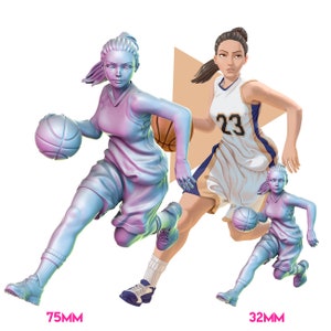 Basketball Mädchen | Weibliche Miniatur 3D Harz gedrucktes Modell | 32mm - 75mm | von RNEstudio
