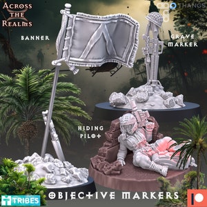 Jungle Fighter Objective Marker set | Sci-fi Terrain Rambo Gunner Soldier Pin-up miniature | 32mm | by Across the Realms