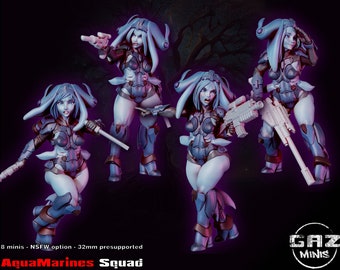 The Aquamarine Squad | Female sci-fi miniatures 3d printed models pin up miniatures | 35mm / 75mm | by Gaz Minis