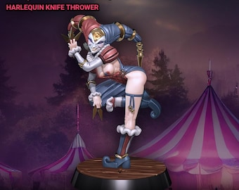 Harlequin Knife Thrower | DnD Circus Conjoined Twins Barbarian Miniature | 32mm / 75mm | by Gaz Minis