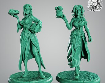 Alegra & Carmen, Barmaids | DnD Female Villager NPC Collectible miniature | 35mm / 54mm / 75mm | by Ronin Arts Workshop