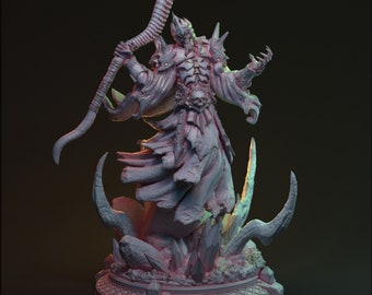 May include: A detailed figurine of a robed figure with a staff, standing on a decorative base. The figure has a skeletal face and ornate armor. The base features a Celtic knot design. The Hardwitch Games logo is in the upper right corner.