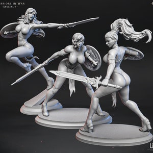 Gladiator Trio | Female  Miniature Pinup miniature DnD model 80mm 3d printed resin printed fantasy female miniature | by LD3DArt