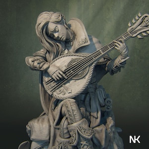 Lisa the Bard | DnD Female Musician Collectible Miniature Statue | 75mm / 140mm | by Nerikson