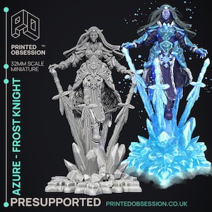 Azure | DnD Genasi Warrior Sorceress Miniature | 32mm / 75mm | by Printed Obsession