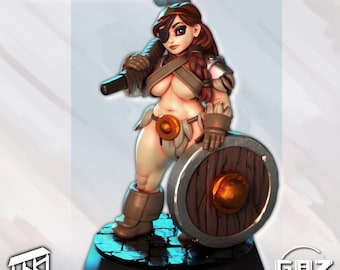 Dwarf Barbarian Brunna | DnD Collectible Unpainted Miniature | 32mm / 75mm | by Gaz Minis
