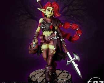 Jillie the Halberd Wielding Goblin | Female fantasy miniatures 3d printed models pin up miniatures | 32mm / 75mm | by Gaz Minis
