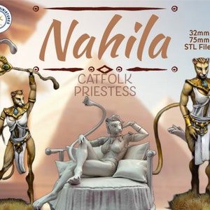 Nahila the Catfolk Priestess | Female fantasy miniature furry DnD Tabaxi Priestess | 75mm | by Gilded Lion Miniatures