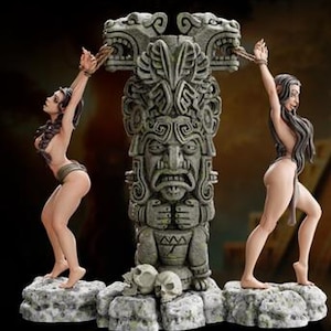 Ixu & Chaxa | Female Fantasy Aztec Sacrifice Resin Pinup Miniature | 40mm / 75mm | by Gaia Miniatures