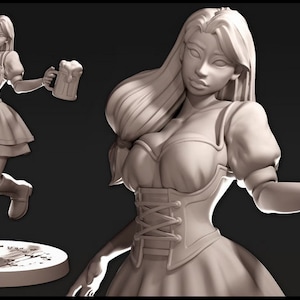 Ostara, Wirtsmädchen | Weibliche Fantasy Miniatur Harz 3d gedrucktes Modell Pin-up Miniatur | 32mm / 75mm | von Doki3D