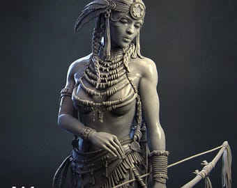 Kora, Tribal Warrior | DnD Female Fighter Collectible Miniature Statue | 75mm / 140mm | by Nerikson