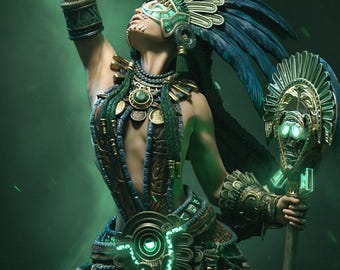 Necalin the Priestess of Death | Female Fantasy Aztec Witch Collectible Miniature Statue | 75mm / 140mm | by Nerikson