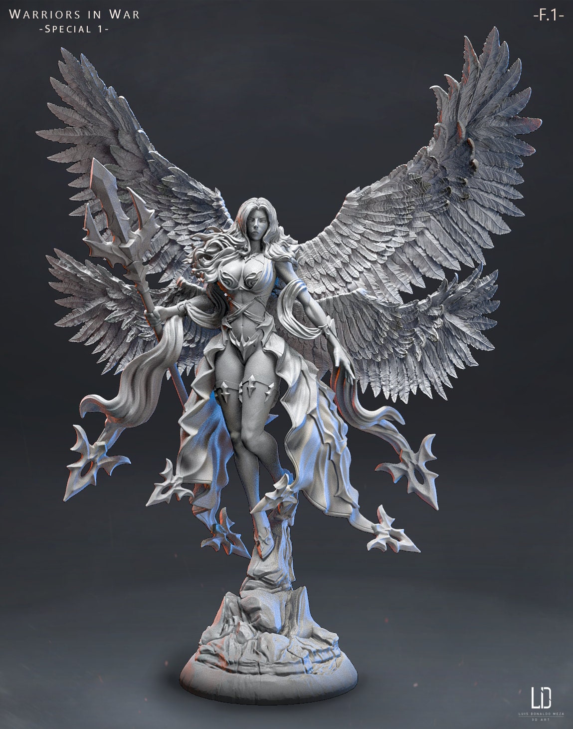 Laurette | Fantasy miniature aasimar valkyrie angel female pin up miniature 3d print | 80mm | by LD3DArt