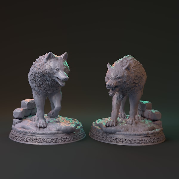 Kalt & Kaz | Fantasy Miniature monster Wolf DnD 3d resin printed model | 32mm - 75mm | by Mythreal Games