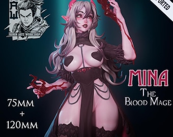 Mina the Blood Mage | Female Demon Sorceress Pin-up Collectible Unpainted miniature | 75mm / 120mm | by Ronin Arts Workshop